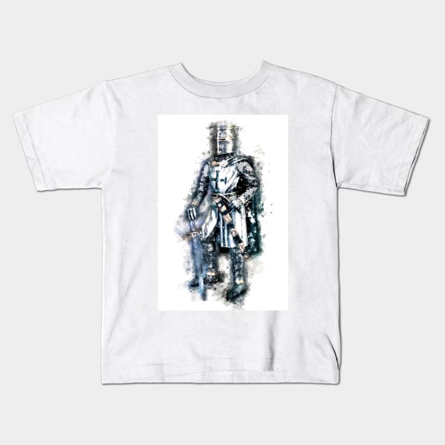 Fearless Knights Templar Warrior of Christ Watercolor Abstract Art Kids T-Shirt by Naumovski